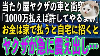 【スカッと感動】駐車場で当たり屋ヤクザの車に追突された俺。ヤクザ「あー首が痛てーわ！慰謝料と修理代で1000万払えやw」俺「お金は家にあります」→家の中に入るとヤクザがガタガタ震え出した