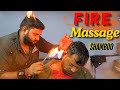 Fire Technique by Shamboo Barber | Asmr Head Massage at Indian barber salon