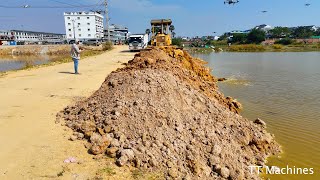 New Location Opening New Filling Land Project By Dozer D31P Push Soil Into Water \u0026 Truck5T Unloading