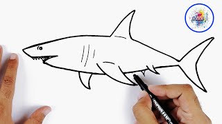 رسم سهل جدا للمبتدئين || تعلم رسم سمكة قرش خطوة بخطوة || تعليم الرسم للاطفال