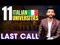 HURRY UP!! THESE UNIVERSITIES ARE STILL OPEN FOR SEPTEMBER INTAKE 2024 | LAST CALL | STUDY IN ITALY