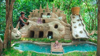 Dig Underground Hole | Building Rabbit Castle & Fish Pond Around Termite Anthill [ Full Video ]