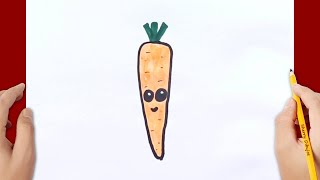 Cómo dibujar una zanahoria kawaii | Dibujos fáciles y lindos