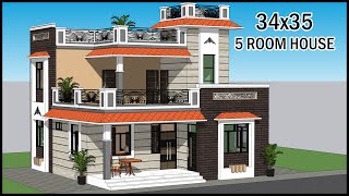 34x35  5 Room 3D House Plan | Villa Design | Gopal Architecture