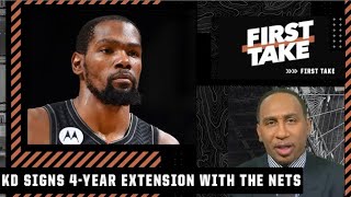 Stephen A. reacts to Kevin Durant signing a 4-year/$198M extension with the Nets | First Take