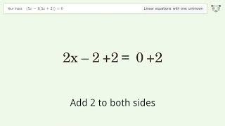 Linear equation with one unknown: Solve (5x-1(3x+2))=0 step-by-step solution