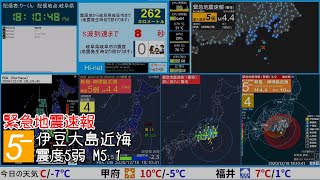 【緊急地震速報】伊豆大島近海 震度5弱 M5.1