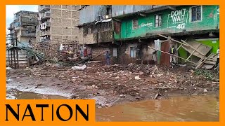 Homes built on riparian land in Mathare, along Nairobi River, are demolished