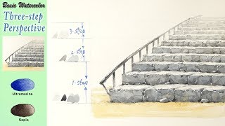 Easy Three-Step Perspective ; stairs - Basic watercolor techniques (Fabriano rough)NAMIL ART