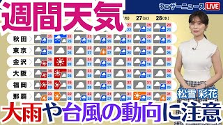 【週間天気】前線や新たな台風の影響で全国的に曇りや雨の日が多い