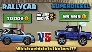 RALLY CAR V/S SUPER DIESEL COMPARISON🔥 [Which vehicle is the best??]🤔 - Hill Climb Racing 2