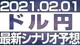 FXドル円最新シナリオ予想 ［2021/2/1  16時30分］ショートカバーを継続し大局の節目である104.5まで到達。このまま105.4まで上昇継続か、押し安値を作りに調整下落開始なるかが注目