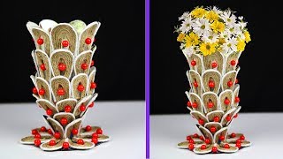 Plastic bottle and jute rope flower vase unique idea | Wonderful ways to decorate your home