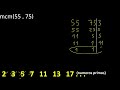 minimo comun multiplo mcm de 55 y 75 . mcm 55 75