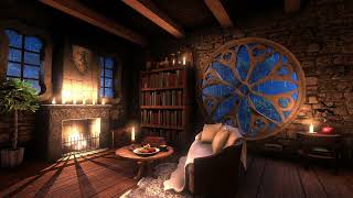💤Castle Room with Rain, Fireplace & Thunderstorm Sounds to Sleep, Relax