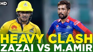 Heavy Clash | Hazratullah Zazai vs Mohammad Amir | Peshawar Zalmi vs Karachi Kings | HBL PSL | MG2A