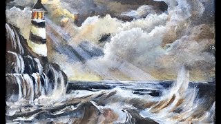 How to Paint a Lighthouse in a Storm by Ginger Cook - A Beginner Acrylic Painting Tutorial