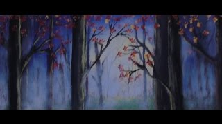 How to paint  Misty Forest trees with acrylic paint Lesson 3,  palette knife
