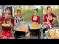 Egg crispy with black noodle cook recipe and eat