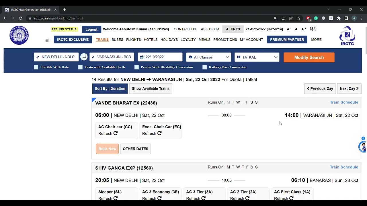 IRCTC Next Generation ETicketing System Google Chrome 2022 10 21 09 58 ...