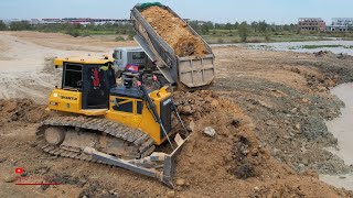 The Best Extreme Shantui Dozer Pushing Land In Action Dump Truck Dirt Spreading