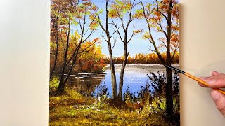 How to Paint Autumn Landscape / Acrylic Painting for Beginners