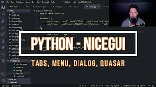 Python - NiceGUI - Tabs, Menu, Dialog and Quasar