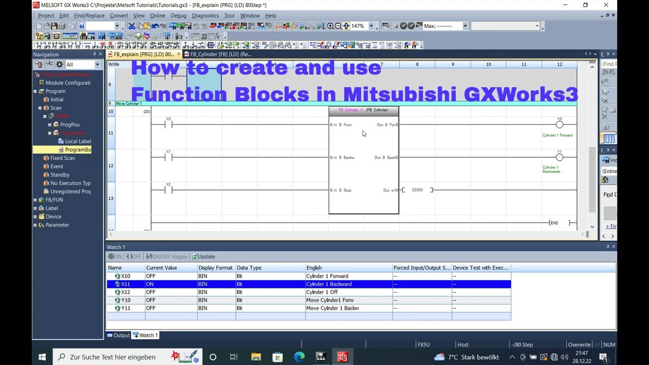 Function Blocks How To Use And Create Mitsubishi Melsec Gxworks3 Youtube