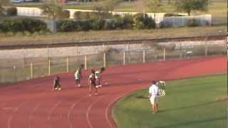 Evan Hill's amazing come-from-behind win in the boys 4 by 100 meters high school track meet.