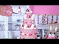 Real Edible Miniature Pink Cherry and Marshmallow Cake - Mini Food - Miniature Cooking ASMR