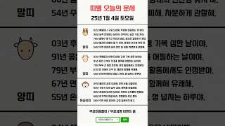 띠별 오늘의 운세 2025년 1월 4일 토요일