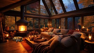 Cozy Rainy Day in Autumn with Crackling Fireplace, Dog and Cats - Sleep, Relax or Study