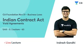 L63: Indian Contract Act | Unit 3 | Void Agreements | CA Foundation | Indresh Gandhi