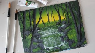 Step By Step Waterfall Landscape Painting for Beginners || Waterfall acrylic painting for beginners