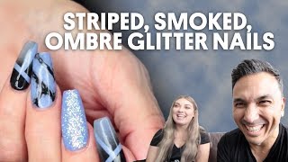 STRIPED, SMOKED, OMBRE GLITTER NAILS (GEL NAILS) - VLOG 168