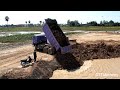 The Best Skills Driver Wheels 12 Dump Truck Loading Stone Into Water With Bulldozer Push Stone