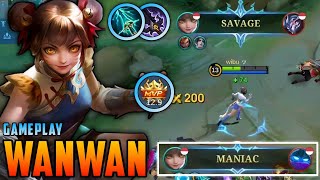 21 KILLS + MANIAC & SAVAGE ! WANWAN MONSTER GOLD LANE ! BUILD TOP 1 GLOBAL WANWAN ~ MLBB