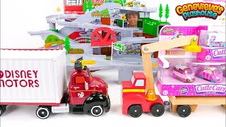 Disney Motors and Shopkins Cars play on our Giant Tomica Tracks!