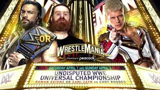 WWE Wrestlemania 39 Roman Reigns or Sami Zayn vs Cody Rhodes Official Match Card