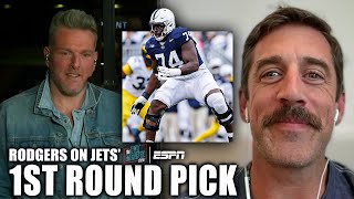 Aaron Rodgers reacts to the Jets drafting Olumuyiwa Fashanu | Pat McAfee Draft S