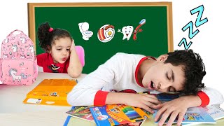 Amira helps Sami be organized for school