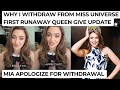 MISS UNIVERSE 2024|| MIA LE ROUX GIVES REASON WHY SHE WITHDRAW FROM MISS UNIVERSE, APOLOGIZE