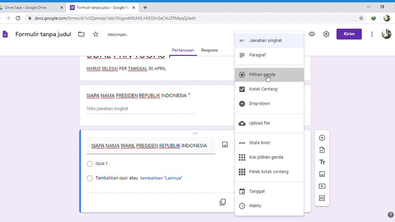 Cara Membuat Formulir Online Dengan Google Drive Contoh Semua Jenis - Riset