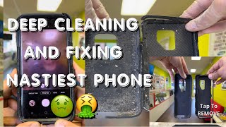 DIRTIEST PHONE AND CASE CLEANING EVER 🤢🤮 YOU WON’T BELIEVE YOUR EYES #asmr #gross #nasty #android