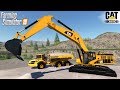 Farming Simulator 19 - CATERPILLAR 385C Large Excavator Loads The Gravel Into Trucks In The Quarry