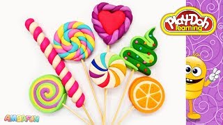 Learn Colors with Play Doh Lollipop . Surprise Toys. DIY How to Make Rainbow Lolly Candy Crafts