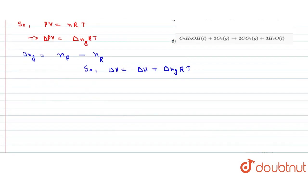 Which Of The Following Reaction Has `Delta H = Delta U`? - YouTube