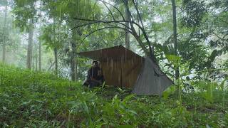 SOLO CAMPING IN RAIN - RELAXING COSY SHELTER - ASMR