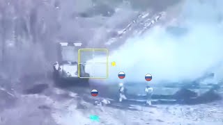 A Russian BTR-D runs over 2 of their infantrymen while being deployed into position.