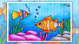 How to draw underwater scenery step by step very easy | Draw underwater scenery easy for beginners